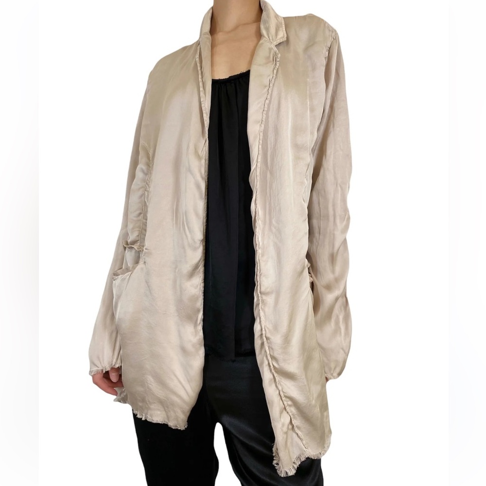 Jaga Gold Oat Shiny Silk Cotton Linen Blend Park Cardigan Jacket 3